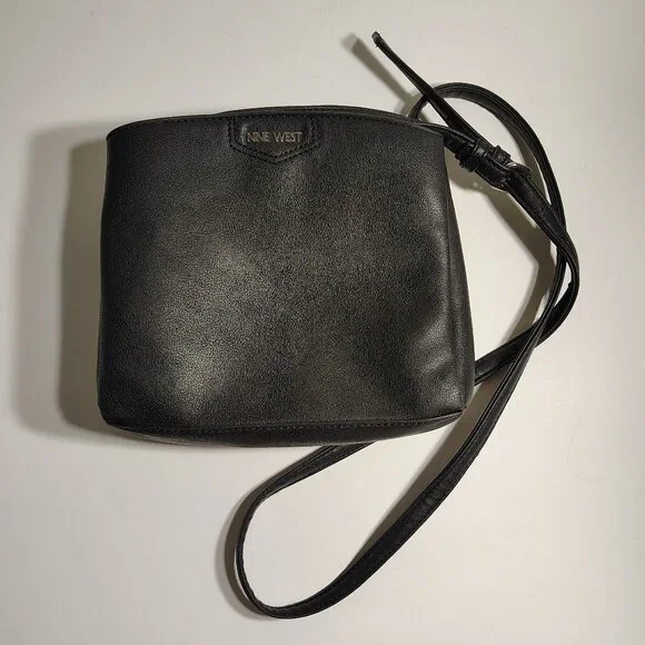 NINE WEST Purse Faux Black Leather Tri Compartment Compact Crossbody Bag - Picture 5 of 14